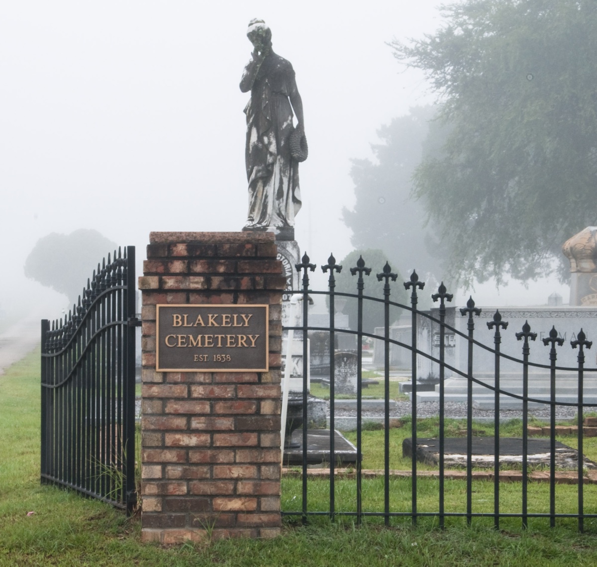 Headstones and trees in the Blakely City Cemetery